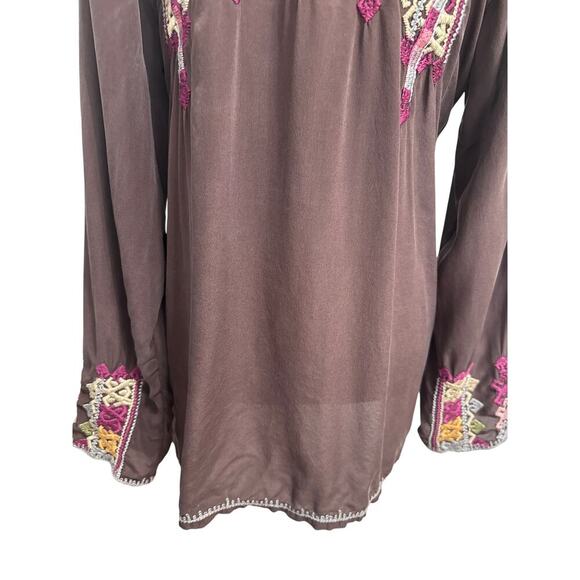 Johnny Was Biya Silk Tunic Blouse Embroidered Size Small Preppy Trendy - Picture 11 of 14